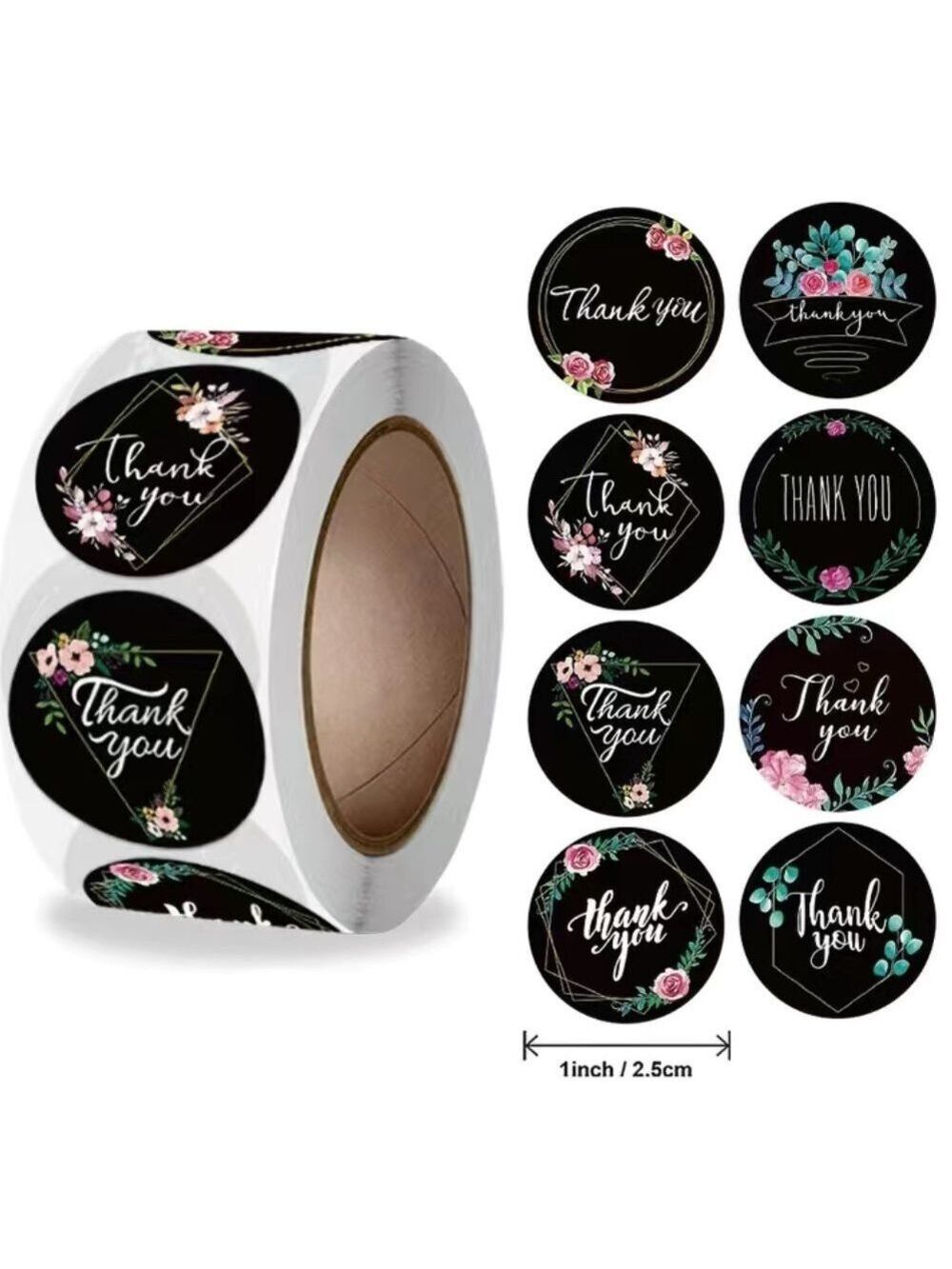 500 Roll Black Floral Thank You Stickers PRICE IS FIRM